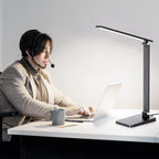 LED Desk Lamp for Home Office, 3 Levels Dimmable Desk Light with USB Charging Port, Small Study Lamp, Reading Light for Table, Black, 5000K - Grand Goldman
