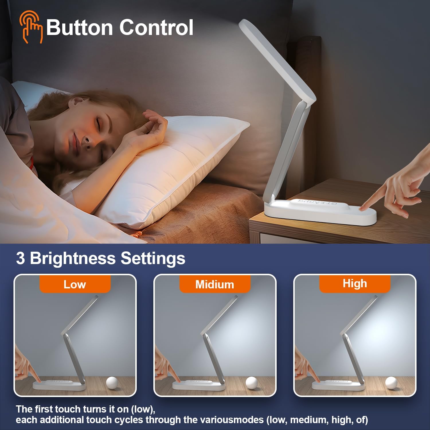 LED Desk Lamp for Office Home & Battery Operated Lamp Rechargeable Lamp Foldable & Portable Light, LED Desk Light Strip, 3 Brightness Dimmable Small Desk Lamp Wireless Reading Lamp - Grand Goldman