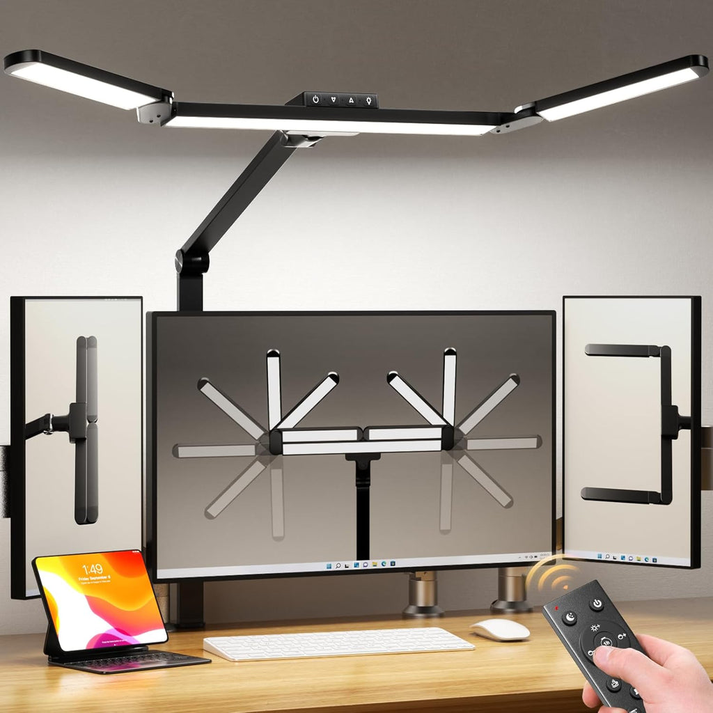 LED Desk Lamp for Office Home, Eye-Caring Desk Light with Stepless Dimming Adjustable Flexible Gooseneck, 10W USB Adapter Desk Lamp with Clamp for Reading, Study, Workbench (Black) - Grand Goldman