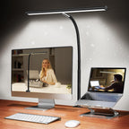 LED Desk Lamp for Office Home, Eye-Caring Desk Light with Stepless Dimming Adjustable Flexible Gooseneck, 10W USB Adapter Desk Lamp with Clamp for Reading, Study, Workbench (Black) - Grand Goldman