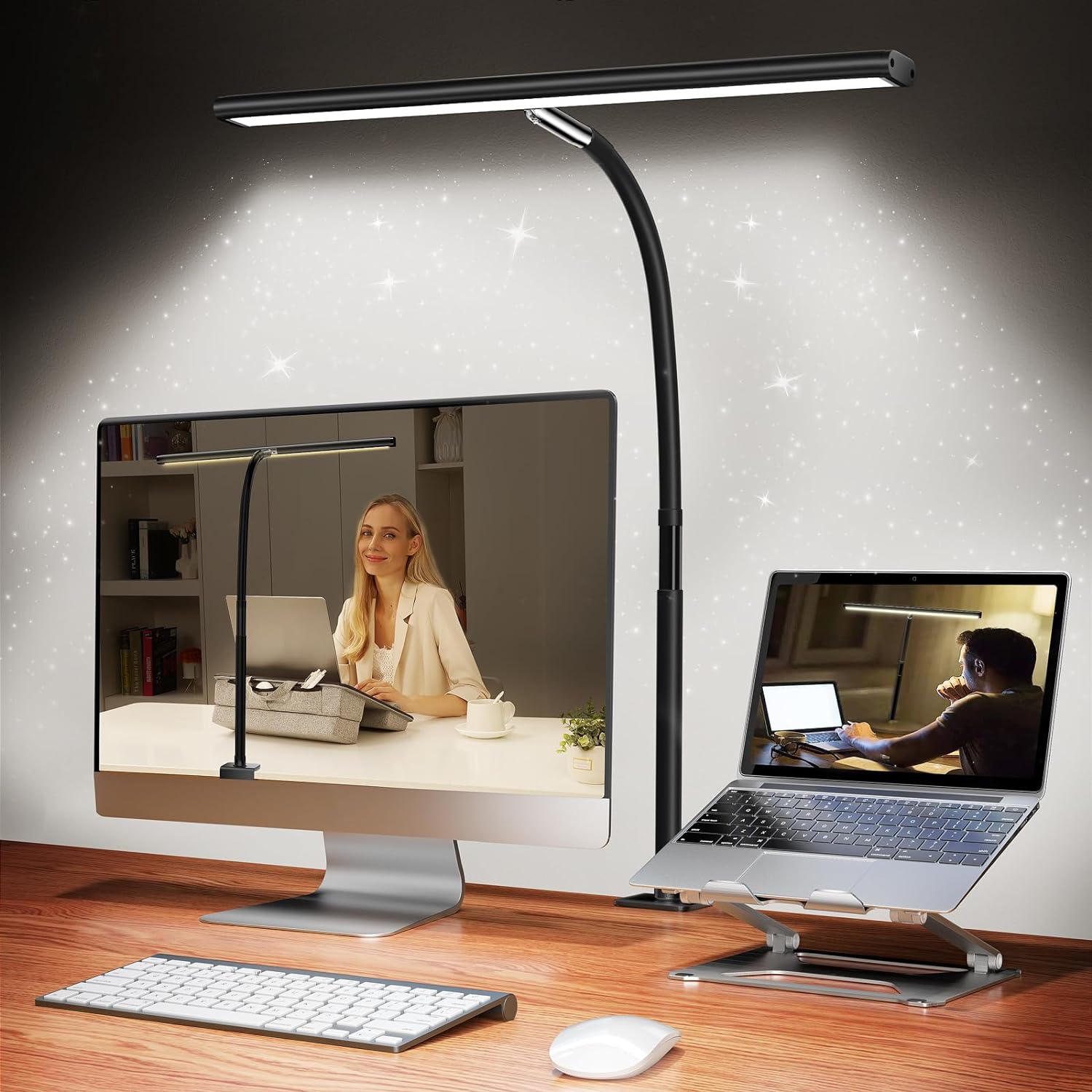 LED Desk Lamp for Office Home, Eye-Caring Desk Light with Stepless Dimming Adjustable Flexible Gooseneck, 10W USB Adapter Desk Lamp with Clamp for Reading, Study, Workbench (Black) - Grand Goldman