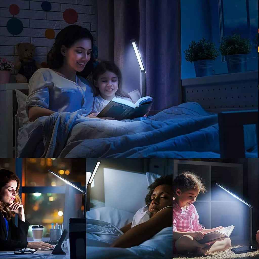 LED Desk Lamp with Wireless Charger, USB Charging Port, 10 Brightness, 5 Color Modes, Desk Lamps for Home Office, Dimmable Table Lamp Eye Caring Reading Light, Touch Control, Auto Timer, Black - Grand Goldman