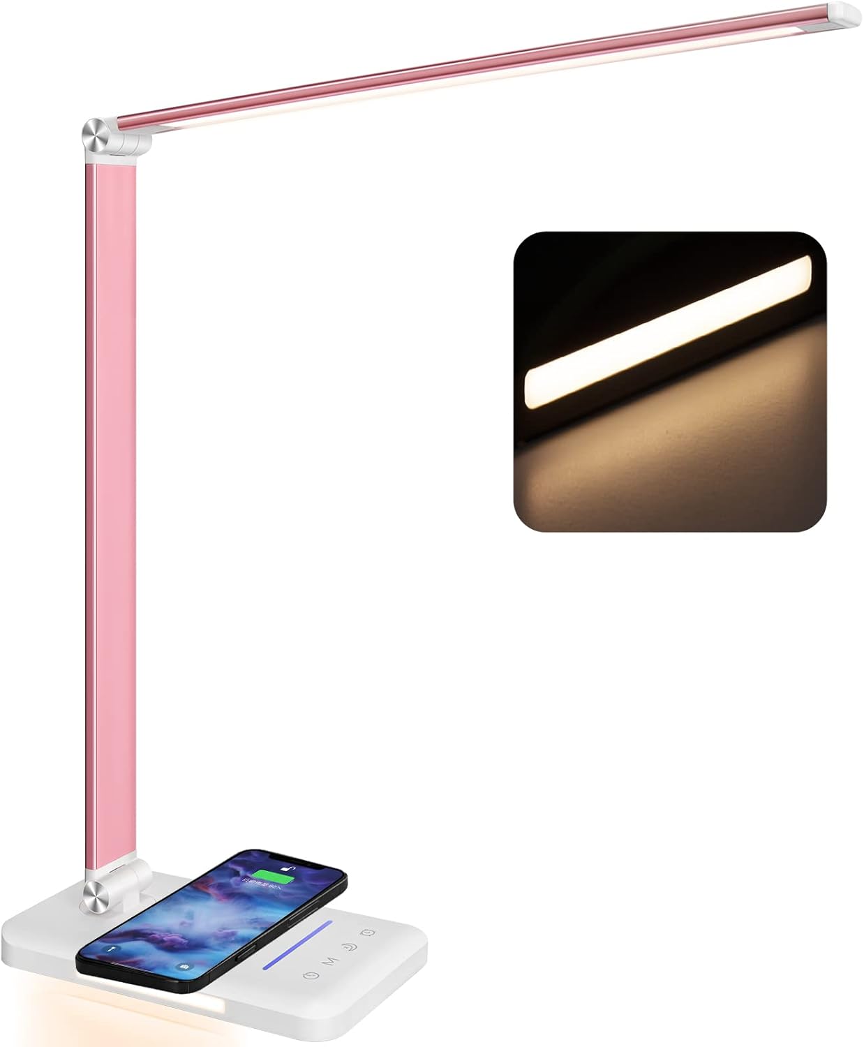 LED Desk Lamp with Wireless Charger, USB Charging Port, 10 Brightness, 5 Color Modes, Desk Lamps for Home Office, Dimmable Table Lamp Eye Caring Reading Light, Touch Control, Auto Timer, Black - Grand Goldman