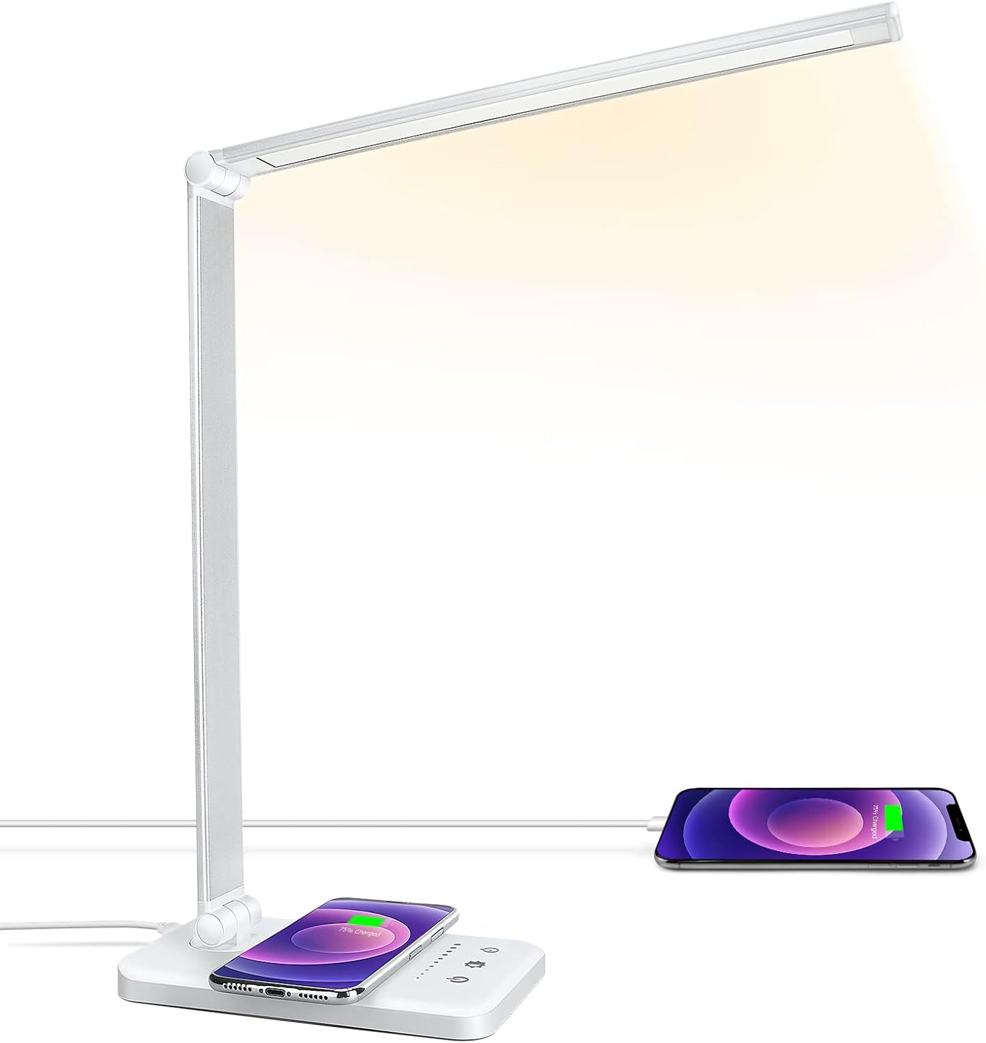 LED Desk Lamp with Wireless Charger, USB Charging Port, 10 Brightness, 5 Color Modes, Desk Lamps for Home Office, Dimmable Table Lamp Eye Caring Reading Light, Touch Control, Auto Timer, Black - Grand Goldman