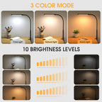 LED Desk lamp with Clamp, Eye-Caring Clip on Lights for Home Office, 3 Modes 10 Brightness, Long Flexible Gooseneck,Metal, Swing Arm Architect Task Table Lamps with USB Adapter, Black - Grand Goldman