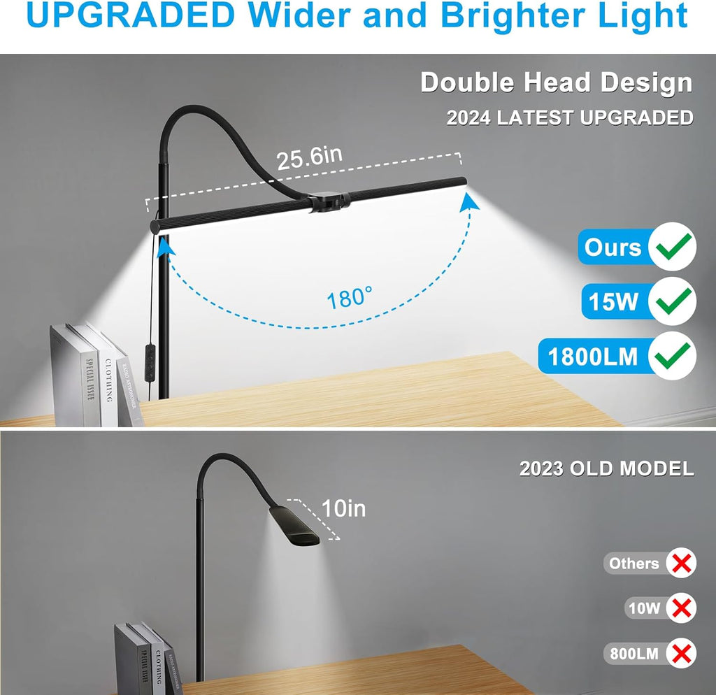 LED Floor Lamp, 15W/1800LM Bright Reading Floor Lamp for Office with Double Head, Adjustable Gooseneck Dimmable Modern Standing Light for Lash Extension Craft, Eye Caring Floor Lamps for Living Room - Grand Goldman
