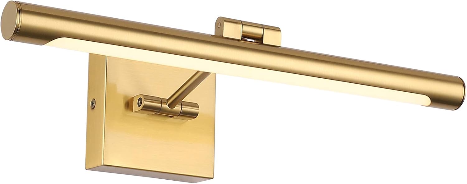 LED Picture Light Fixtures 16.54 Inches, Modern Metal Artwork Wall Lamps with Single Swing Arm, 9W (50W Eqv.), Hardwired Connection, Non-Dimmable, 3000K Warm White, CRI80+, Golden-Like Brass Finish - Grand Goldman