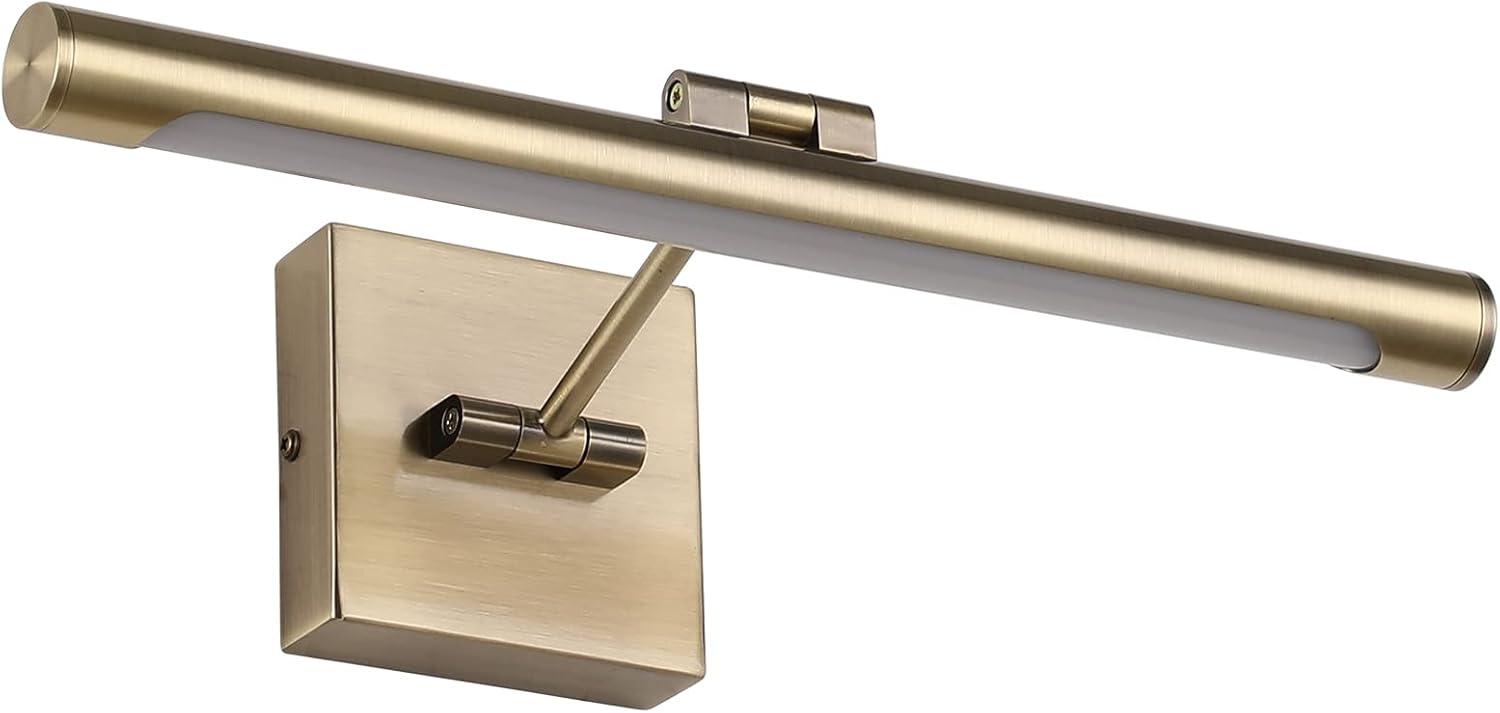 LED Picture Light Fixtures 16.54 Inches, Modern Metal Artwork Wall Lamps with Single Swing Arm, 9W (50W Eqv.), Hardwired Connection, Non-Dimmable, 3000K Warm White, CRI80+, Golden-Like Brass Finish - Grand Goldman