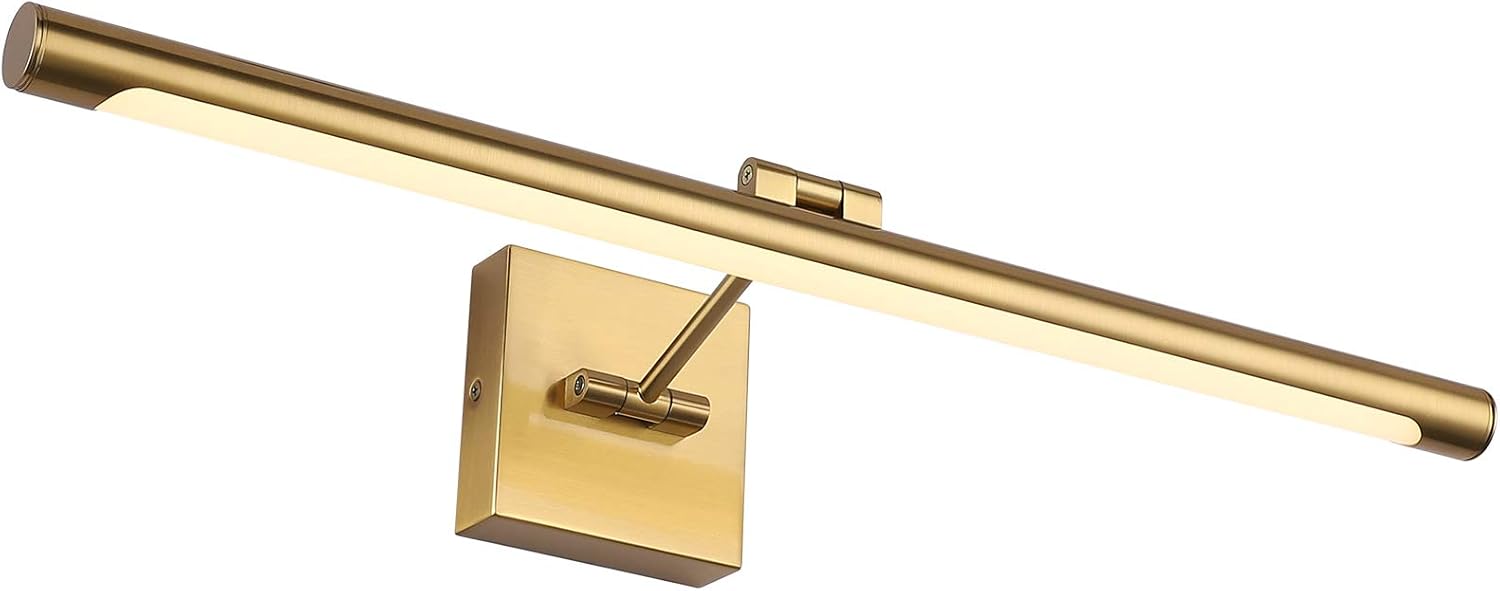 LED Picture Light Fixtures 16.54 Inches, Modern Metal Artwork Wall Lamps with Single Swing Arm, 9W (50W Eqv.), Hardwired Connection, Non-Dimmable, 3000K Warm White, CRI80+, Golden-Like Brass Finish - Grand Goldman