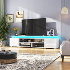 LED TV Stand for 85 Inch TV, Modern Gaming TV Stand with Power Outlet, High Gloss TV Console Entertainment Center with Storage and LED Lights for Living Room, Bedroom (74 Inch, White) - Grand Goldman