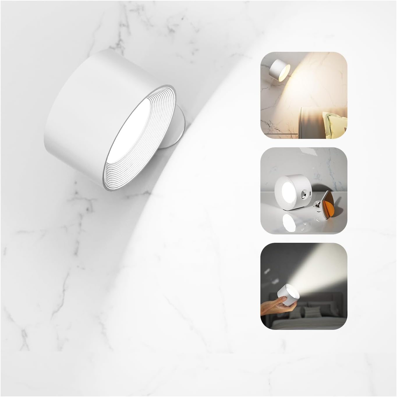 LED Wall Sconce, Wall Mounted Lamp with Rechargeable Battery Operated USB Port 3 Color Temperature & 3 Brightness Level 360°Rotate Magnetic Ball, Cordless Light for Reading Bedside-Wood - Grand Goldman