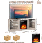 LEMBERI 58 Inches Fireplace TV Stand for TVs up to 65 Inches Console with 18'' Electric Fireplace & Remote, Wooden Modern Entertainment Center for Living Room with LED Light Glass Shelves (Grey) - Grand Goldman