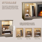 LEMBERI 58 Inches Fireplace TV Stand for TVs up to 65 Inches Console with 18'' Electric Fireplace & Remote, Wooden Modern Entertainment Center for Living Room with LED Light Glass Shelves (Grey) - Grand Goldman