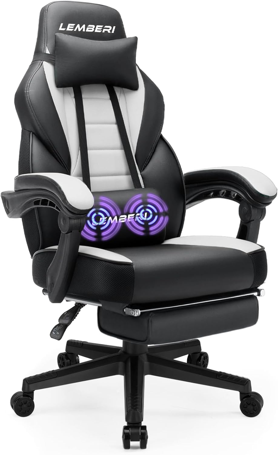 LEMBERI Video Game Chairs with footrest, Big and Tall Gamer Chair for Adults, 400lb Capacity, Racing Style Computer Chair with Headrest and Lumbar Support - Grand Goldman