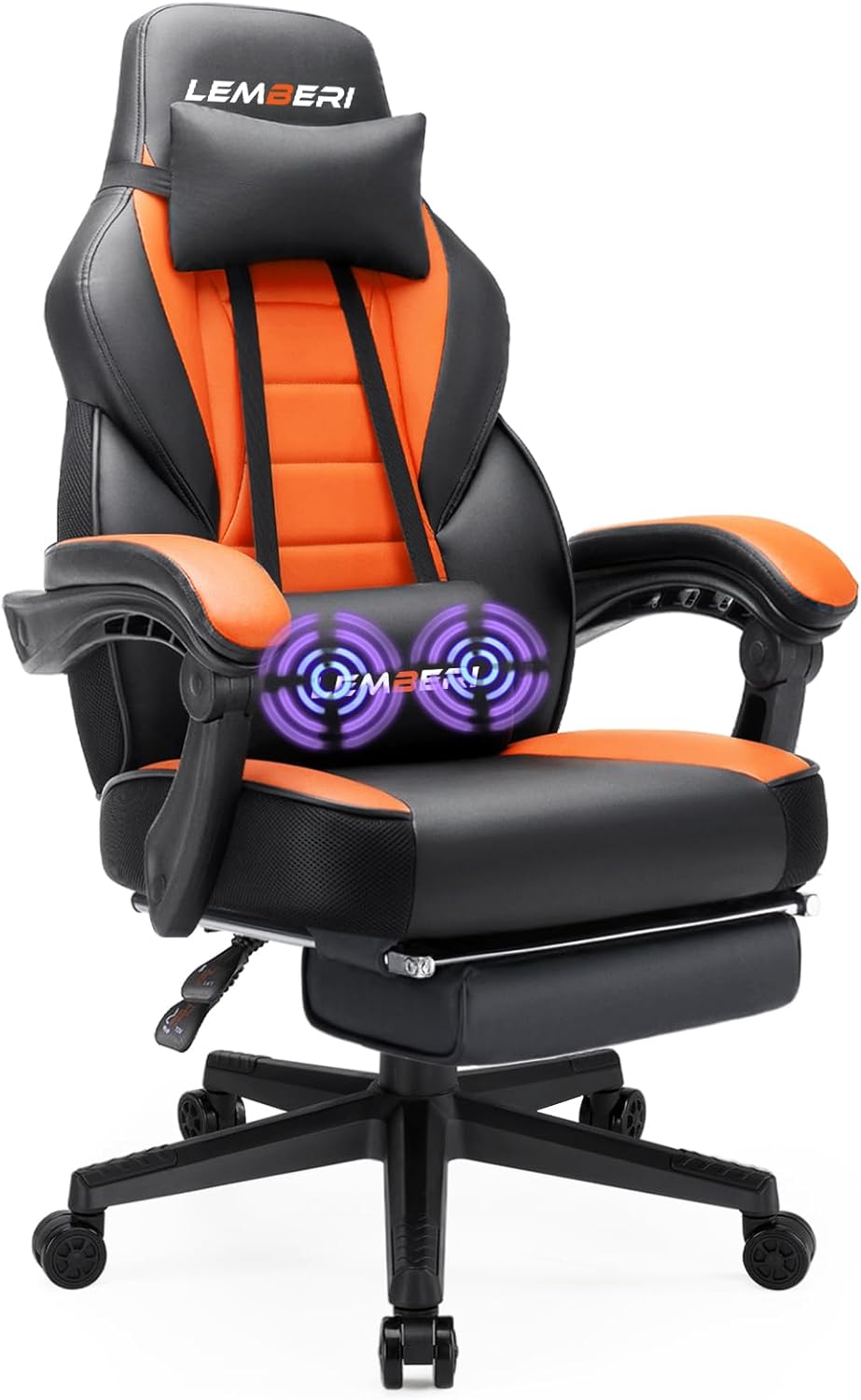 LEMBERI Video Game Chairs with footrest, Big and Tall Gamer Chair for Adults, 400lb Capacity, Racing Style Computer Chair with Headrest and Lumbar Support - Grand Goldman