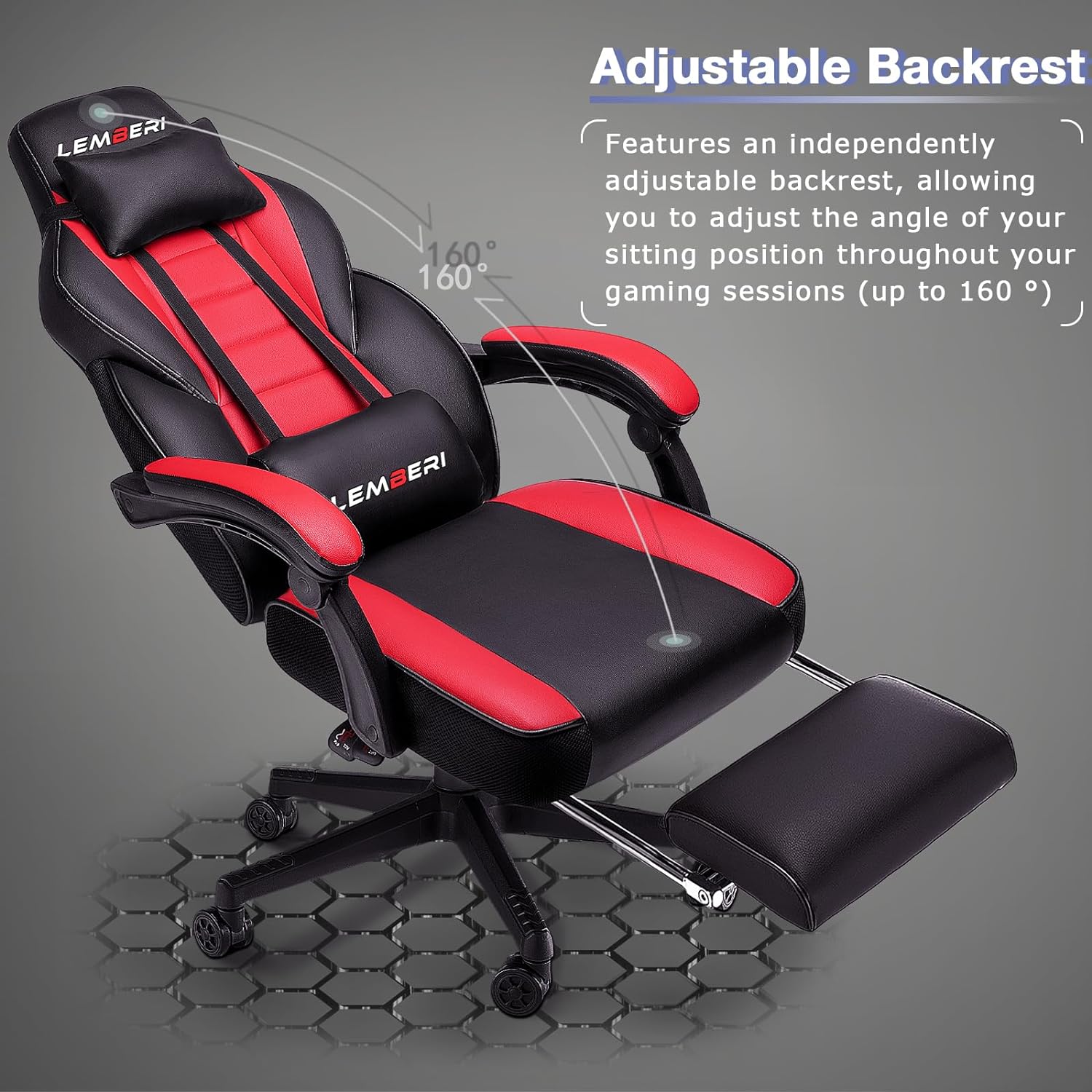 LEMBERI Video Game Chairs with footrest, Big and Tall Gamer Chair for Adults, 400lb Capacity, Racing Style Computer Chair with Headrest and Lumbar Support - Grand Goldman