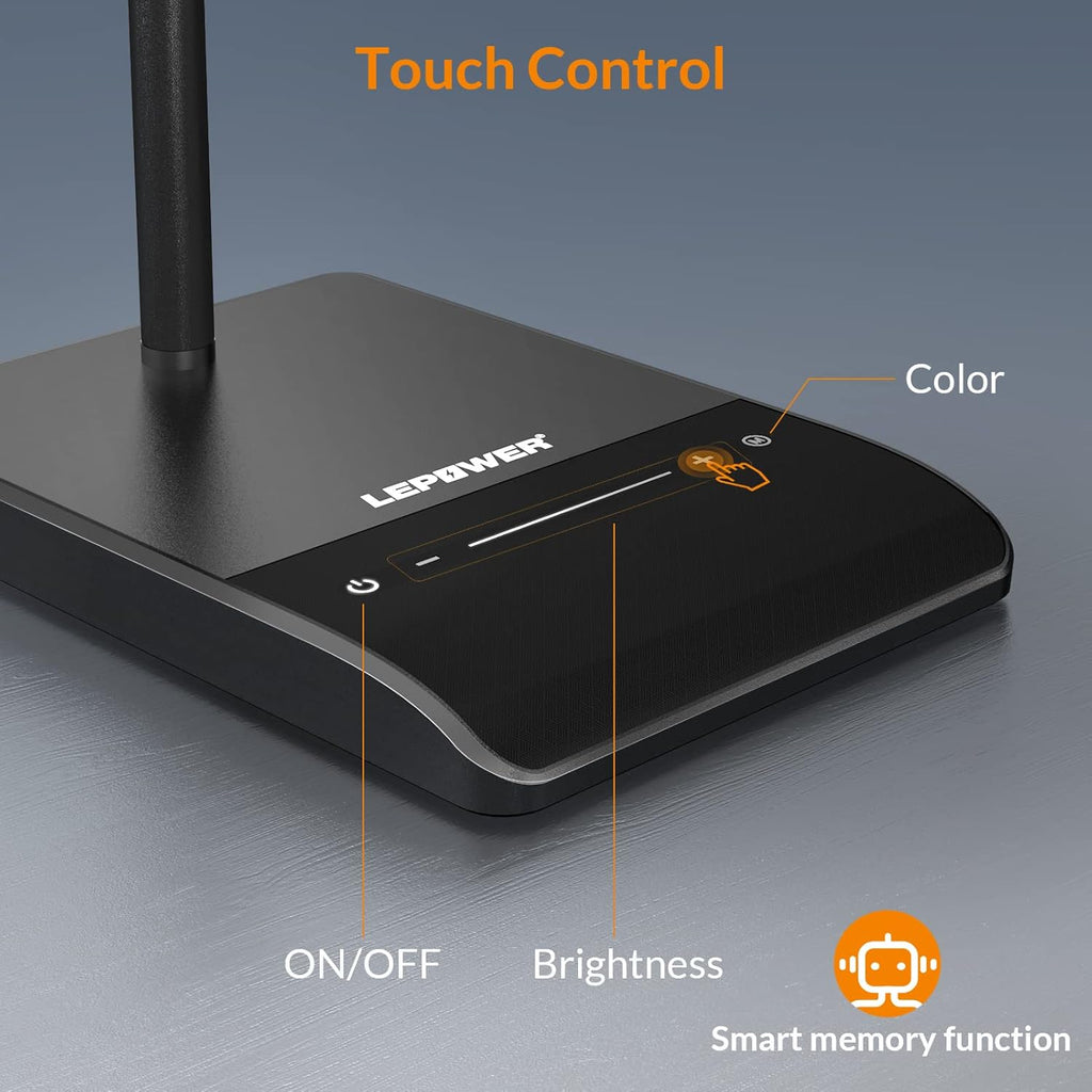 LEPOWER Desk Lamp, 800LM LED Desk Lamp for Home Office, 12W Reading Lamp for Desk, Eye-Caring Light, Touch Table Lamp, Gooseneck Lamp, 50 Lighting Modes, Bright Desk Lamps for Bedroom, Study (Black) - Grand Goldman