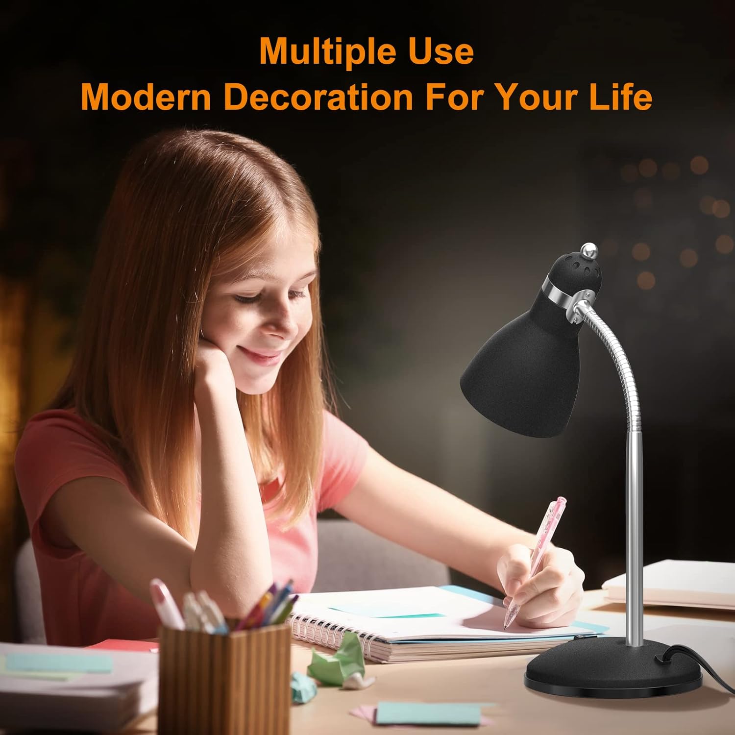 LEPOWER Metal Desk Lamp, Eye-Caring Table Lamp, Study Lamps with Flexible Goose Neck for Bedroom, Home Office (Matte Black) - Grand Goldman