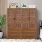 LEVNARY Armoire Wardrobe Closet with 2 Woven Doors, Wardrobe Cabinet with Storage Drawers and Hanging Rail, Freestanding Closets for Bedroom (Walnut) - Grand Goldman