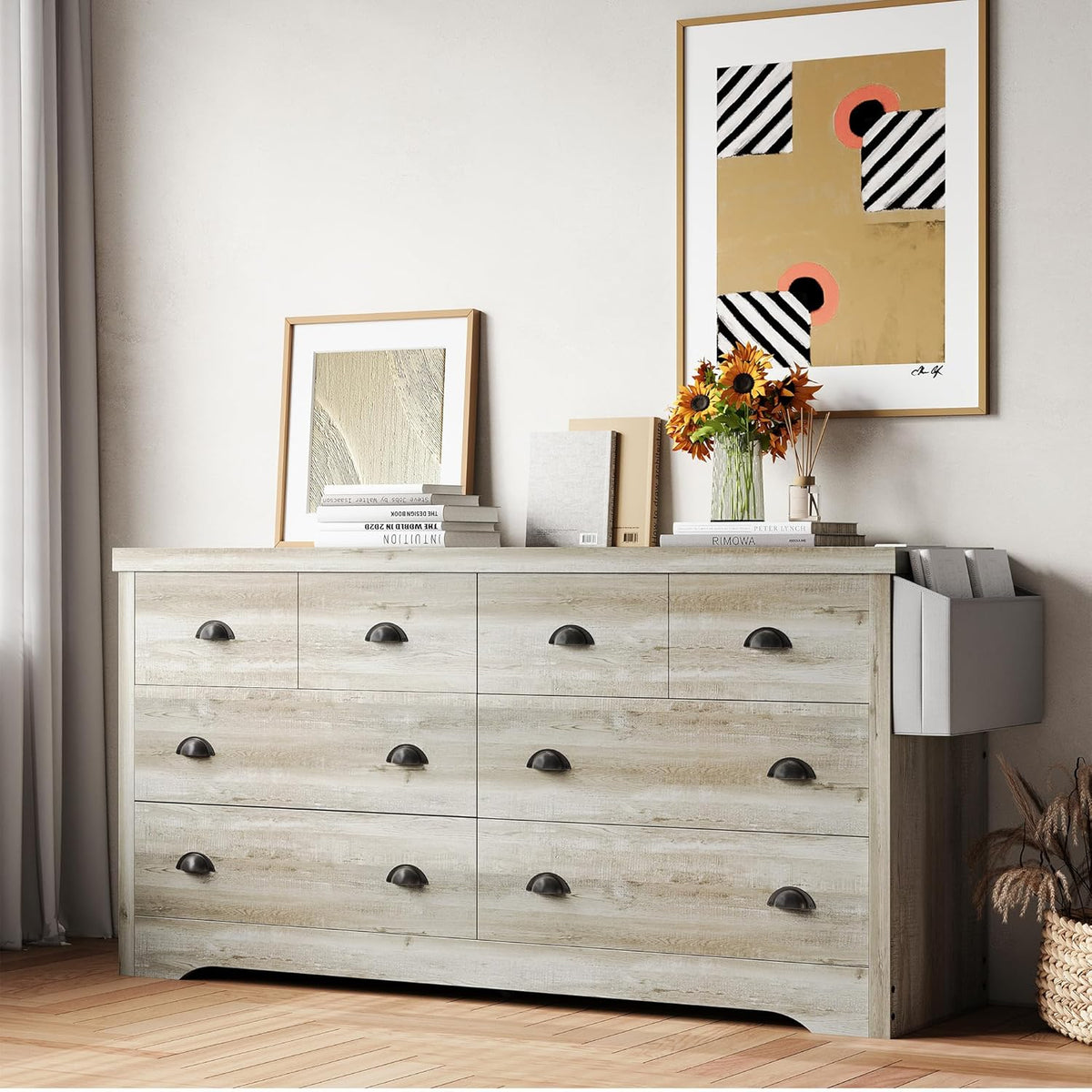 LIKIMIO Dresser 8 Drawer with Charging Station and Storage Bag, Wood Storage Chest of Drawers for Bedroom Living Room Hallway Entryway, Black - Grand Goldman