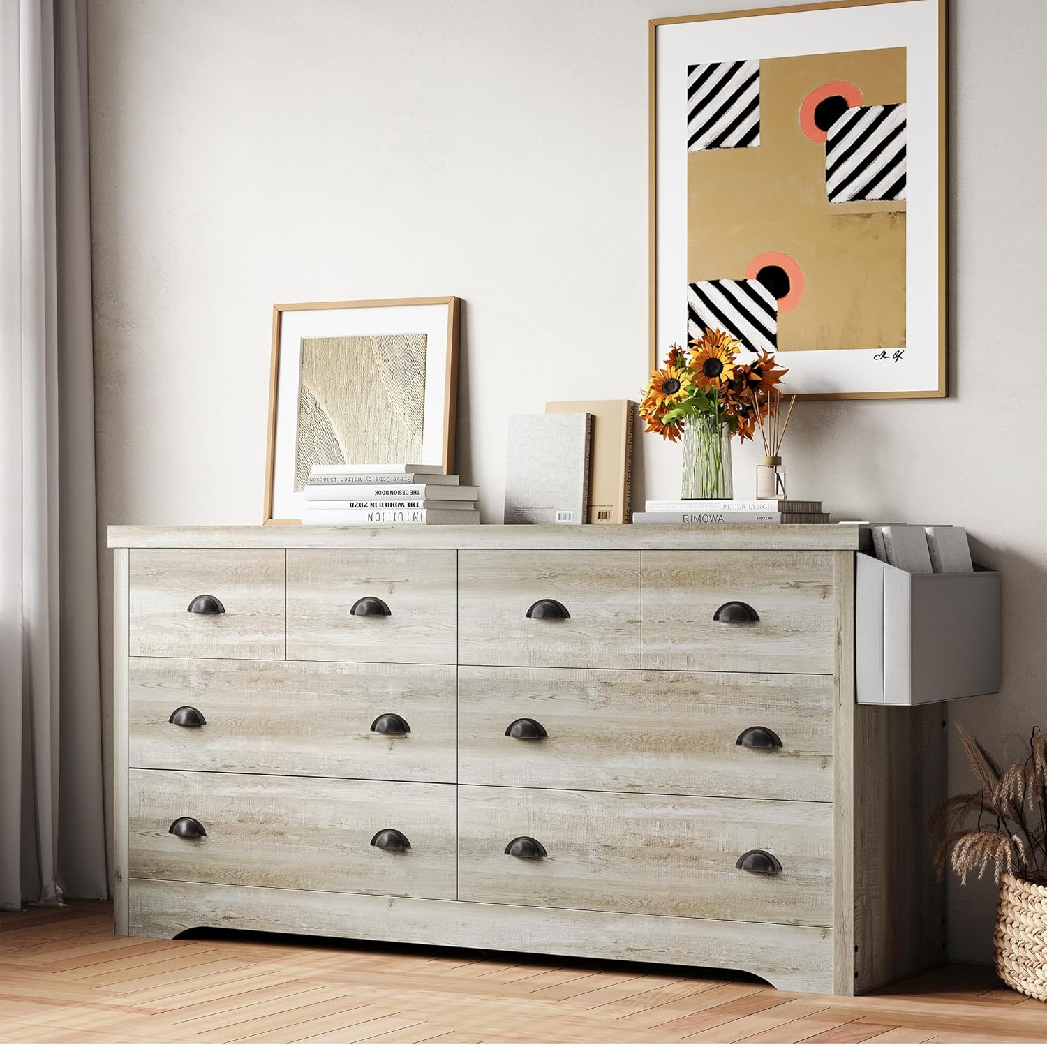 LIKIMIO Dresser 8 Drawer with Charging Station and Storage Bag, Wood Storage Chest of Drawers for Bedroom Living Room Hallway Entryway, Black - Grand Goldman