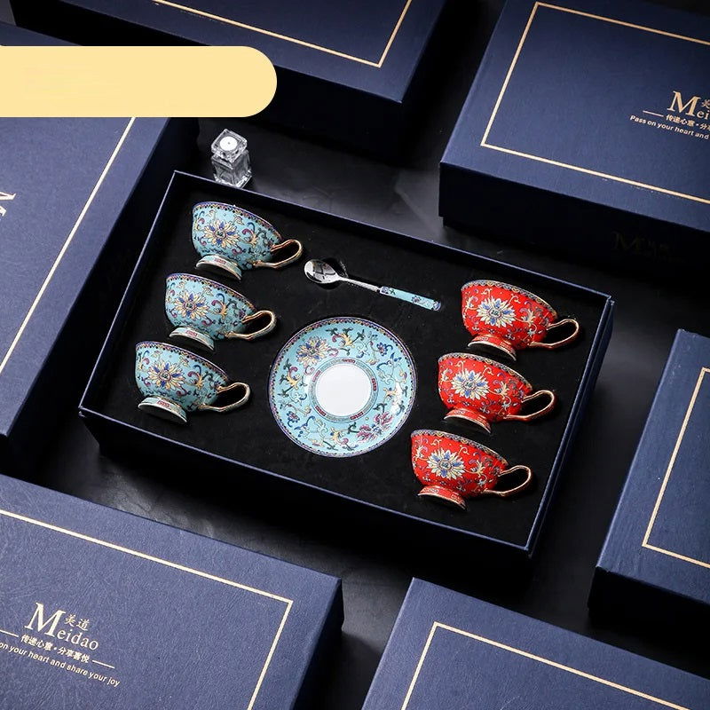 LINCOLN High-end Exquisite Bone China Mug Afternoon Tea Tea Set Premium European Coffee Cup Gift Box Hand-Painted Creative Designs Shimmering Colors Gold Handles Ideal Wedding Birthday Gift Mild Luxury Retro Style - Grand Goldman