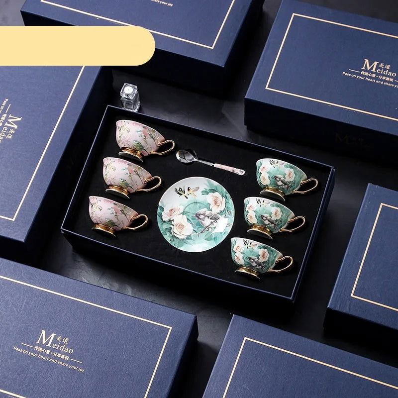 LINCOLN High-end Exquisite Bone China Mug Afternoon Tea Tea Set Premium European Coffee Cup Gift Box Hand-Painted Creative Designs Shimmering Colors Gold Handles Ideal Wedding Birthday Gift Mild Luxury Retro Style - Grand Goldman