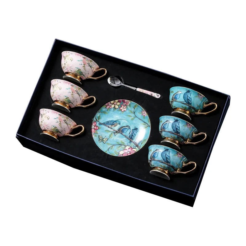 LINCOLN High-end Exquisite Bone China Mug Afternoon Tea Tea Set Premium European Coffee Cup Gift Box Hand-Painted Creative Designs Shimmering Colors Gold Handles Ideal Wedding Birthday Gift Mild Luxury Retro Style - Grand Goldman