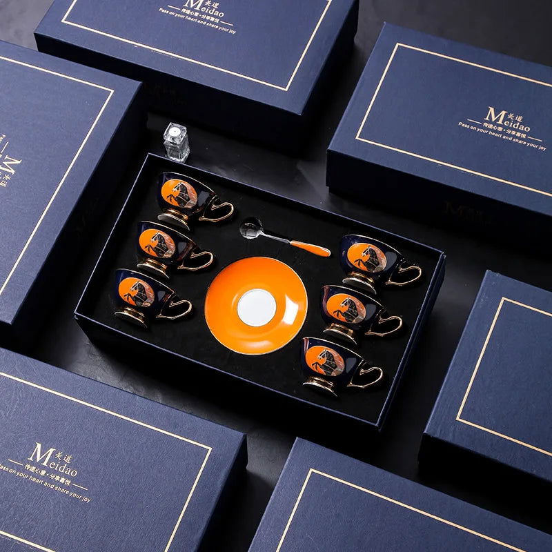 LINCOLN High-end Exquisite Bone China Mug Afternoon Tea Tea Set Premium European Coffee Cup Gift Box Hand-Painted Creative Designs Shimmering Colors Gold Handles Ideal Wedding Birthday Gift Mild Luxury Retro Style - Grand Goldman