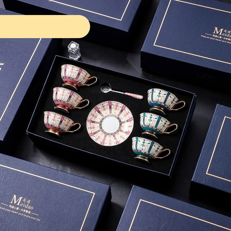 LINCOLN High-end Exquisite Bone China Mug Afternoon Tea Tea Set Premium European Coffee Cup Gift Box Hand-Painted Creative Designs Shimmering Colors Gold Handles Ideal Wedding Birthday Gift Mild Luxury Retro Style - Grand Goldman