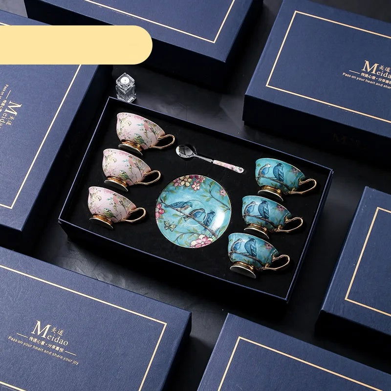 LINCOLN High-end Exquisite Bone China Mug Afternoon Tea Tea Set Premium European Coffee Cup Gift Box Hand-Painted Creative Designs Shimmering Colors Gold Handles Ideal Wedding Birthday Gift Mild Luxury Retro Style - Grand Goldman