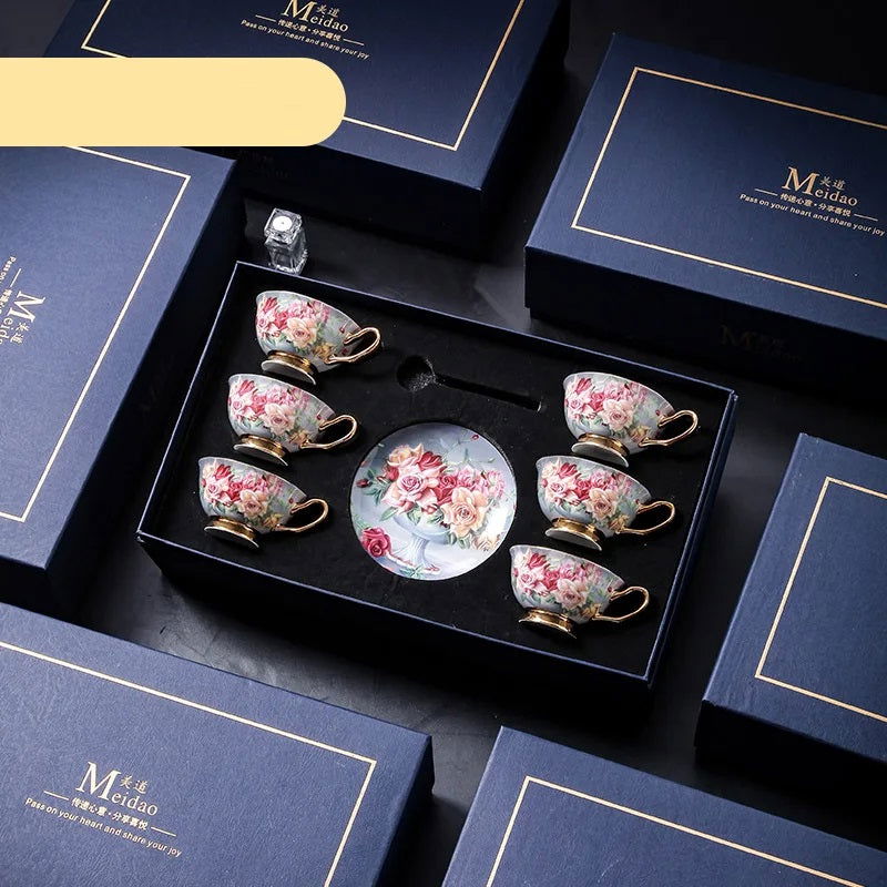 LINCOLN High-end Exquisite Bone China Mug Afternoon Tea Tea Set Premium European Coffee Cup Gift Box Hand-Painted Creative Designs Shimmering Colors Gold Handles Ideal Wedding Birthday Gift Mild Luxury Retro Style - Grand Goldman