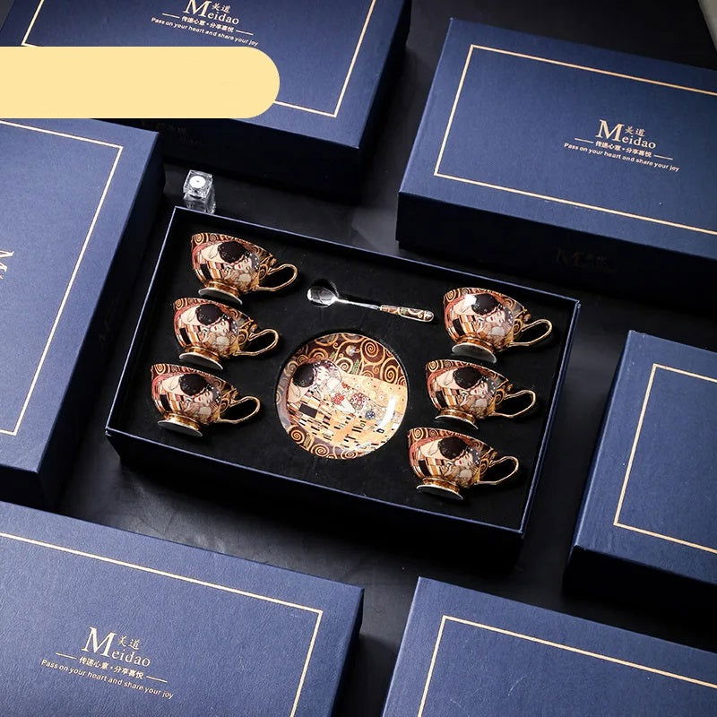 LINCOLN High-end Exquisite Bone China Mug Afternoon Tea Tea Set Premium European Coffee Cup Gift Box Hand-Painted Creative Designs Shimmering Colors Gold Handles Ideal Wedding Birthday Gift Mild Luxury Retro Style - Grand Goldman