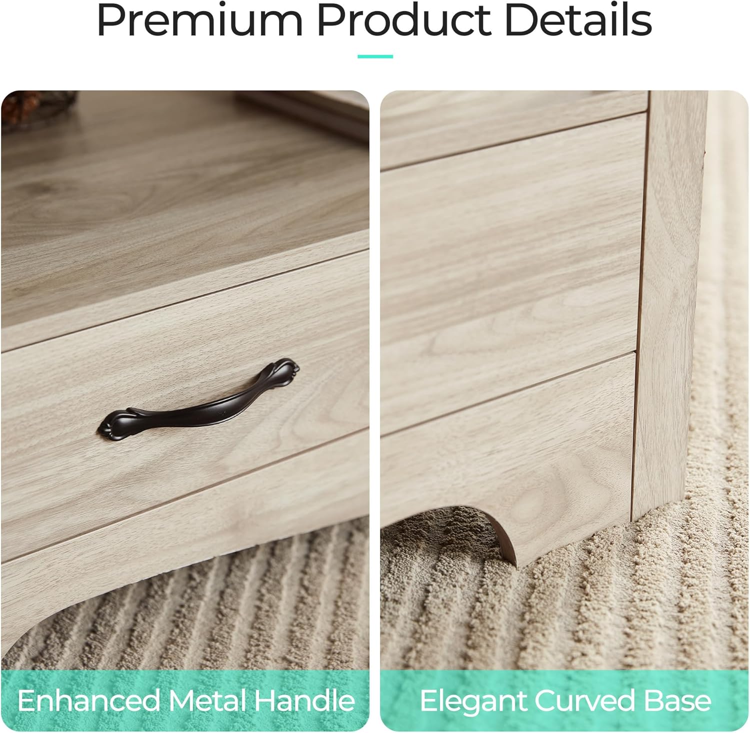 LINSY HOME Farmhouse Coffee Table with Storage, Wood Coffee Table for Living Room, Open Display Area and Storage Drawers with Metal Handles, Chic Style with Curved Base. Oak and Brown - Grand Goldman