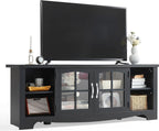 LINSY HOME Farmhouse TV Stand for 65 Inch TV, Wood Entertainment Center with Glass Door Storage Cabinet & Adjustable Shelves, Large Sturdy TV Console Table for Living Room Bedroom - Grand Goldman
