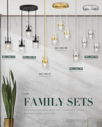 LMS 2-Pack Modern Matte Black Pendant Light, Adjustable Hanging Pendant Lighting with Hammered Glass, Tiltable Pendant Lighting for Kitchen Island, Bathroom, Bedroom, LMS-201 - Grand Goldman