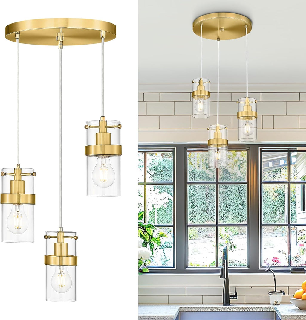 LMS 2-Pack Modern Matte Black Pendant Light, Adjustable Hanging Pendant Lighting with Hammered Glass, Tiltable Pendant Lighting for Kitchen Island, Bathroom, Bedroom, LMS-201 - Grand Goldman