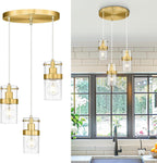 LMS 2-Pack Modern Matte Black Pendant Light, Adjustable Hanging Pendant Lighting with Hammered Glass, Tiltable Pendant Lighting for Kitchen Island, Bathroom, Bedroom, LMS-201 - Grand Goldman