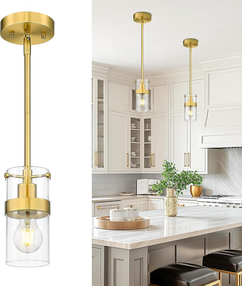 LMS 2-Pack Modern Matte Black Pendant Light, Adjustable Hanging Pendant Lighting with Hammered Glass, Tiltable Pendant Lighting for Kitchen Island, Bathroom, Bedroom, LMS-201 - Grand Goldman