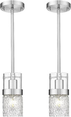 LMS 2-Pack Modern Matte Black Pendant Light, Adjustable Hanging Pendant Lighting with Hammered Glass, Tiltable Pendant Lighting for Kitchen Island, Bathroom, Bedroom, LMS-201 - Grand Goldman