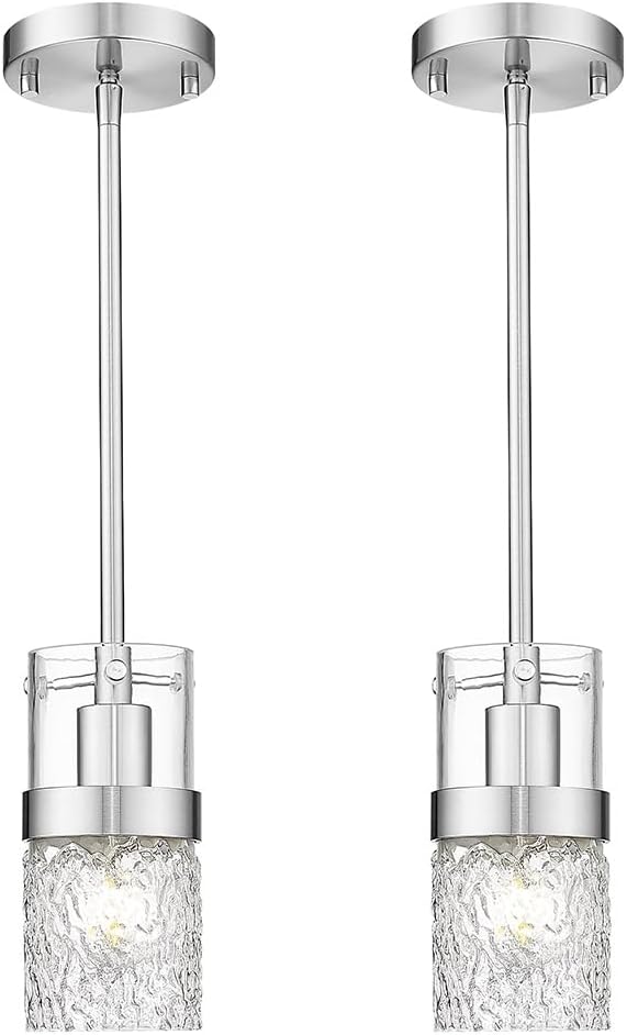 LMS 2-Pack Modern Matte Black Pendant Light, Adjustable Hanging Pendant Lighting with Hammered Glass, Tiltable Pendant Lighting for Kitchen Island, Bathroom, Bedroom, LMS-201 - Grand Goldman