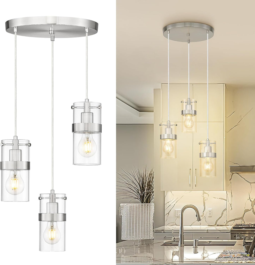 LMS 2-Pack Modern Matte Black Pendant Light, Adjustable Hanging Pendant Lighting with Hammered Glass, Tiltable Pendant Lighting for Kitchen Island, Bathroom, Bedroom, LMS-201 - Grand Goldman