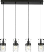 LMS 2-Pack Modern Matte Black Pendant Light, Adjustable Hanging Pendant Lighting with Hammered Glass, Tiltable Pendant Lighting for Kitchen Island, Bathroom, Bedroom, LMS-201 - Grand Goldman