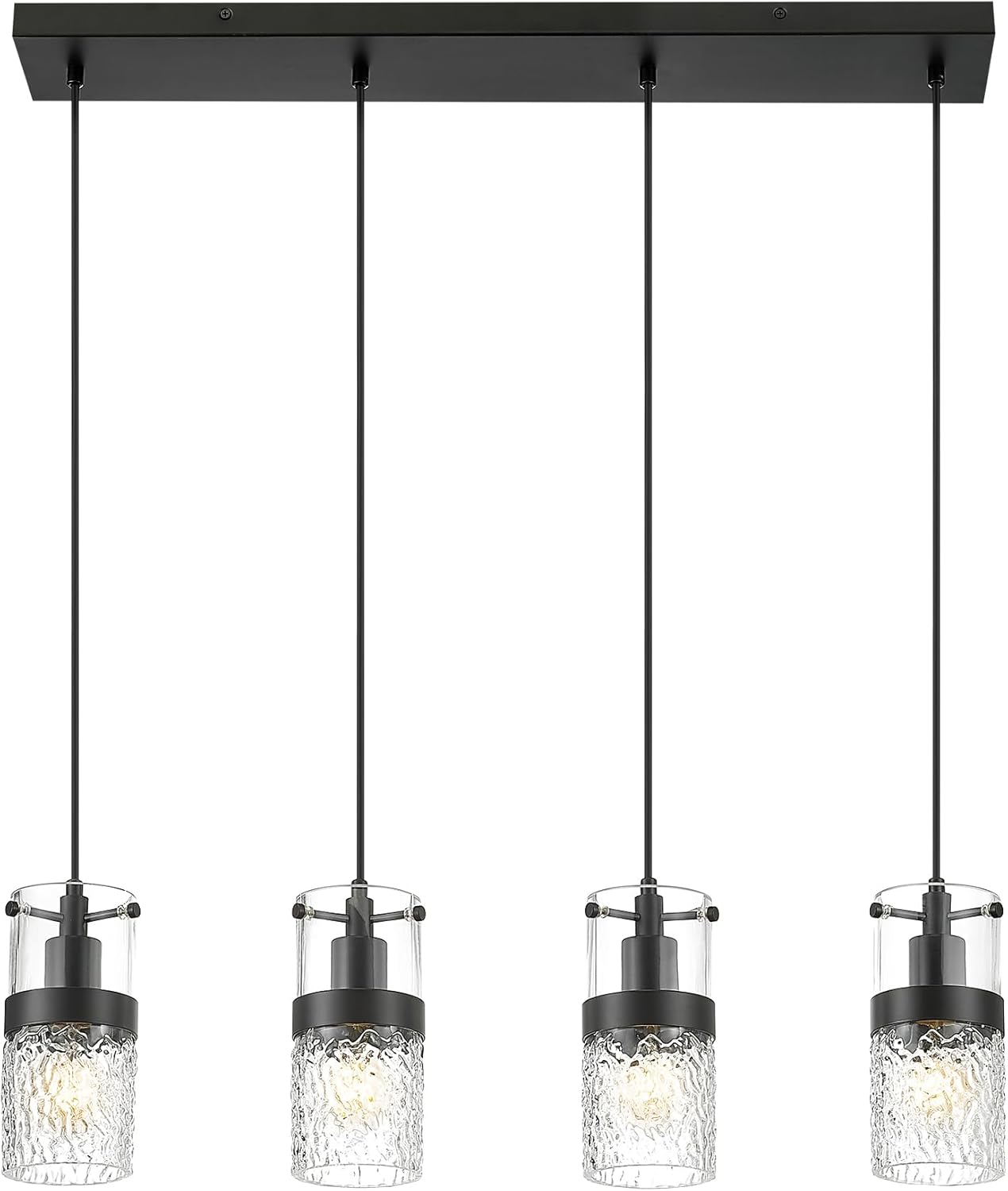 LMS 2-Pack Modern Matte Black Pendant Light, Adjustable Hanging Pendant Lighting with Hammered Glass, Tiltable Pendant Lighting for Kitchen Island, Bathroom, Bedroom, LMS-201 - Grand Goldman