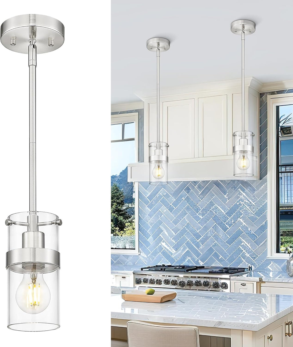 LMS 2-Pack Modern Matte Black Pendant Light, Adjustable Hanging Pendant Lighting with Hammered Glass, Tiltable Pendant Lighting for Kitchen Island, Bathroom, Bedroom, LMS-201 - Grand Goldman