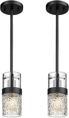 LMS 2-Pack Modern Matte Black Pendant Light, Adjustable Hanging Pendant Lighting with Hammered Glass, Tiltable Pendant Lighting for Kitchen Island, Bathroom, Bedroom, LMS-201 - Grand Goldman