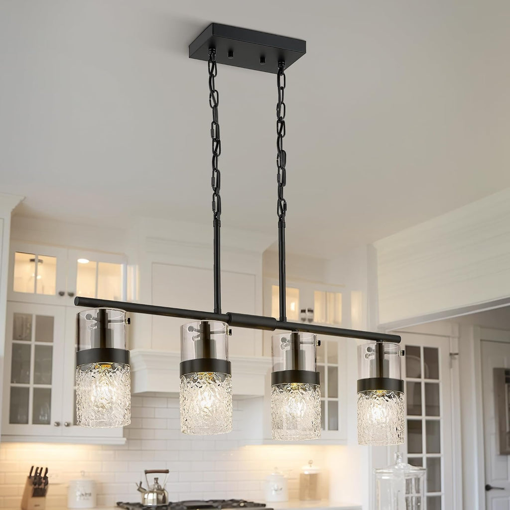 LMS 2-Pack Modern Matte Black Pendant Light, Adjustable Hanging Pendant Lighting with Hammered Glass, Tiltable Pendant Lighting for Kitchen Island, Bathroom, Bedroom, LMS-201 - Grand Goldman