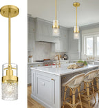 LMS 2-Pack Modern Matte Black Pendant Light, Adjustable Hanging Pendant Lighting with Hammered Glass, Tiltable Pendant Lighting for Kitchen Island, Bathroom, Bedroom, LMS-201 - Grand Goldman