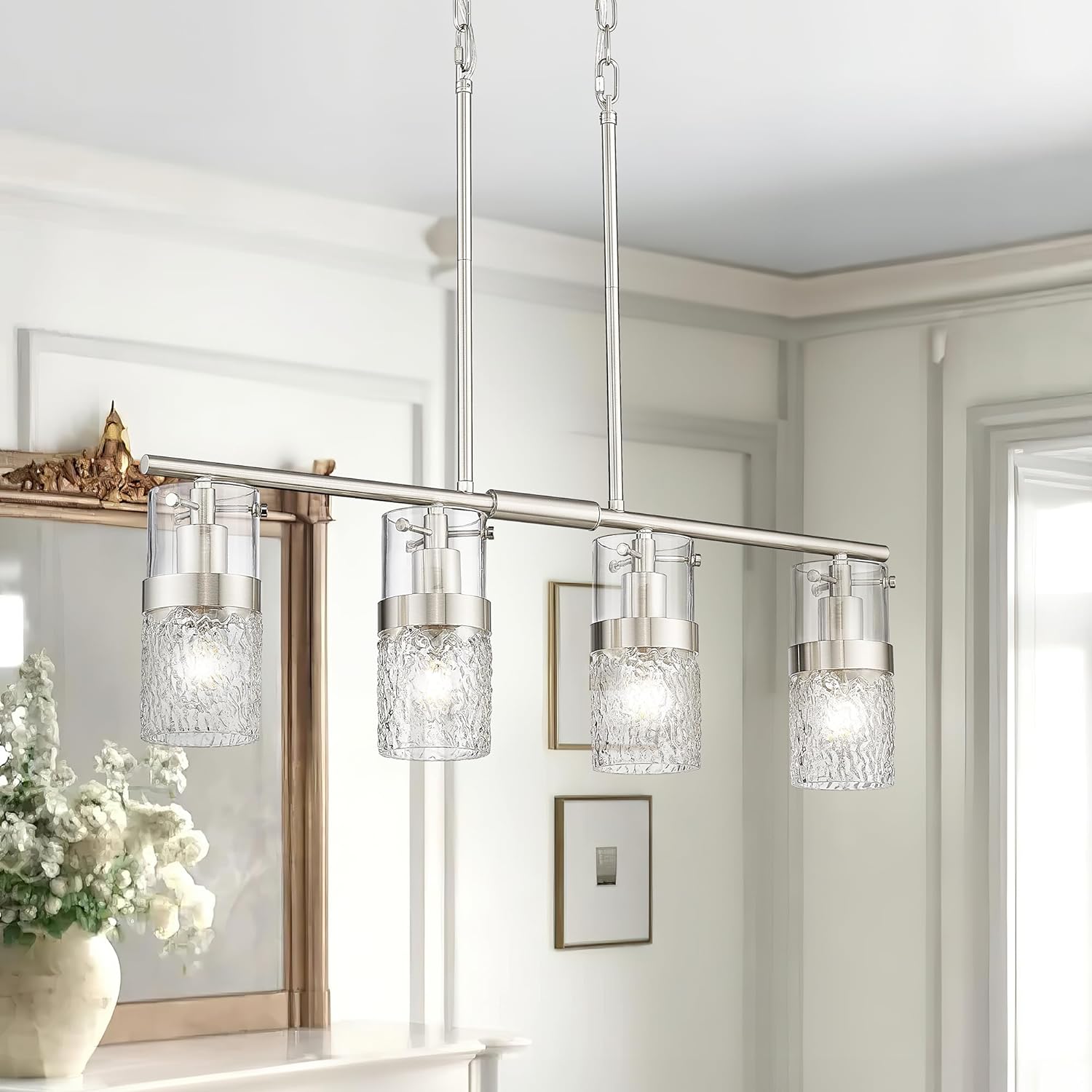 LMS 2-Pack Modern Matte Black Pendant Light, Adjustable Hanging Pendant Lighting with Hammered Glass, Tiltable Pendant Lighting for Kitchen Island, Bathroom, Bedroom, LMS-201 - Grand Goldman