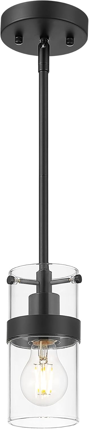 LMS 2-Pack Modern Matte Black Pendant Light, Adjustable Hanging Pendant Lighting with Hammered Glass, Tiltable Pendant Lighting for Kitchen Island, Bathroom, Bedroom, LMS-201 - Grand Goldman